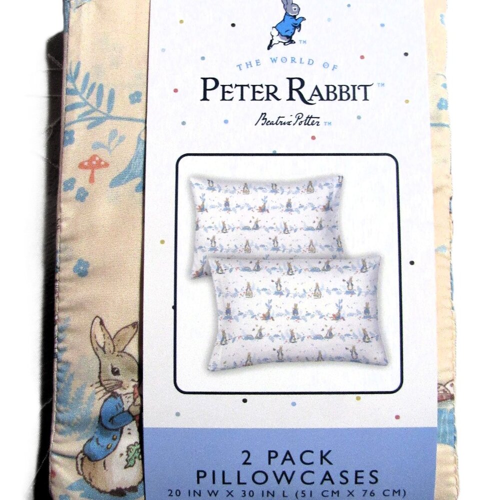 BEATRIX POTTER PETER RABBIT PILLOW CASES, SET OF 2  STANDARD NEW  YELLOW